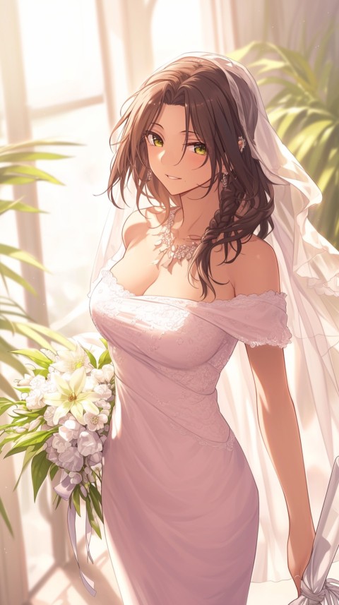 Cute Anime Bride Girl Wearing White Wedding Dress Aesthetic (201)