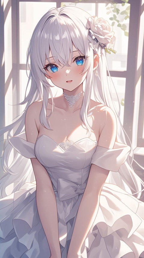 Cute Anime Bride Girl Wearing White Wedding Dress Aesthetic (234)