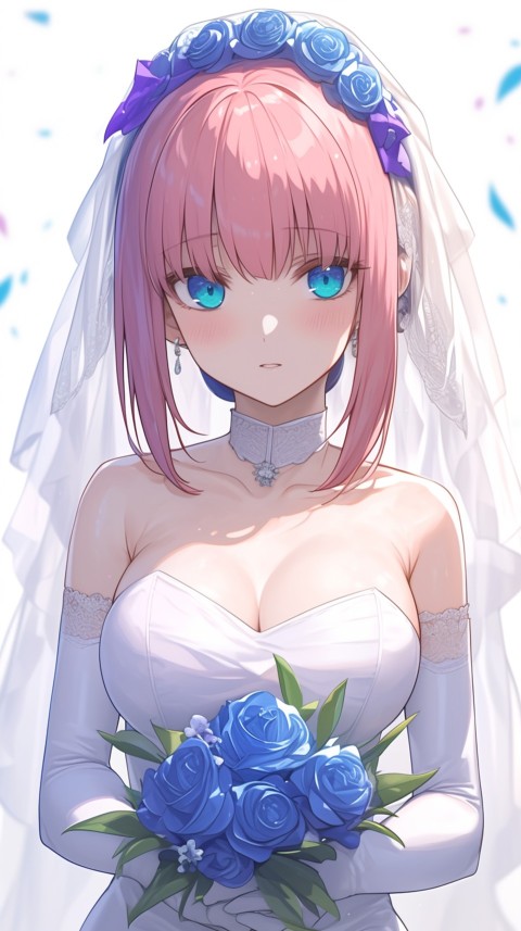 Cute Anime Bride Girl Wearing White Wedding Dress Aesthetic (222)