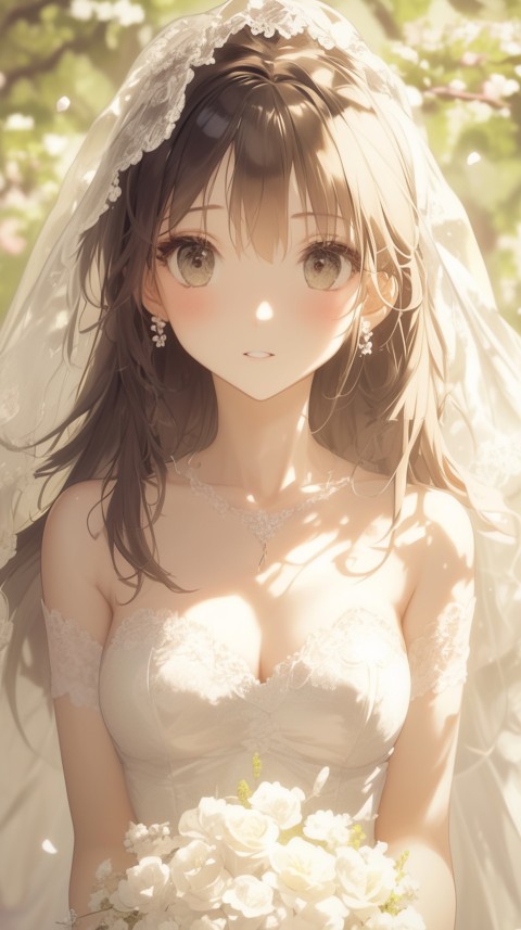 Cute Anime Bride Girl Wearing White Wedding Dress Aesthetic (247)