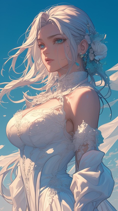 Cute Anime Bride Girl Wearing White Wedding Dress Aesthetic (208)
