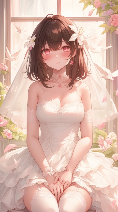 Cute Anime Bride Girl Wearing White Wedding Dress Aesthetic (214)