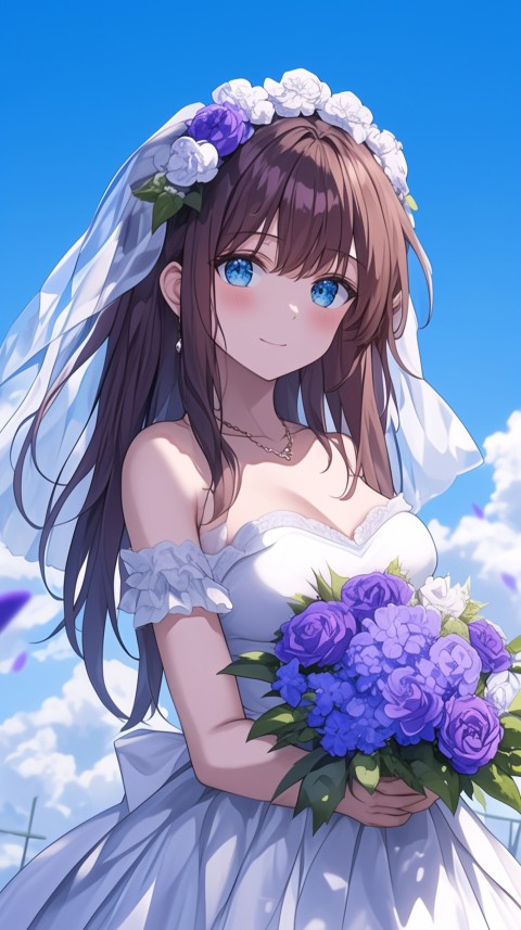 Cute Anime Bride Girl Wearing White Wedding Dress Aesthetic (223)
