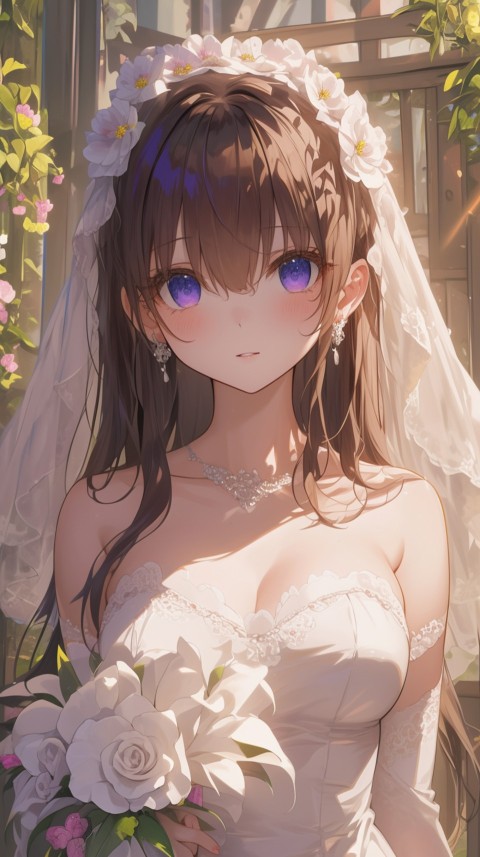 Cute Anime Bride Girl Wearing White Wedding Dress Aesthetic (233)