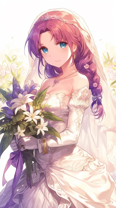 Cute Anime Bride Girl Wearing White Wedding Dress Aesthetic (209)