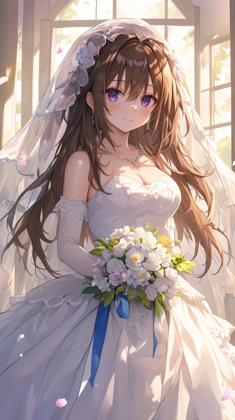 Cute Anime Bride Girl Wearing White Wedding Dress Aesthetic (243)