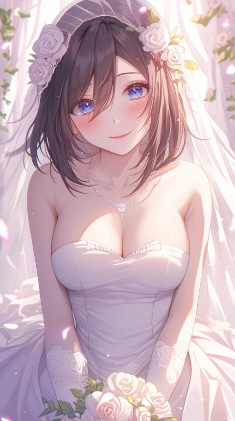 Cute Anime Bride Girl Wearing White Wedding Dress Aesthetic (225)