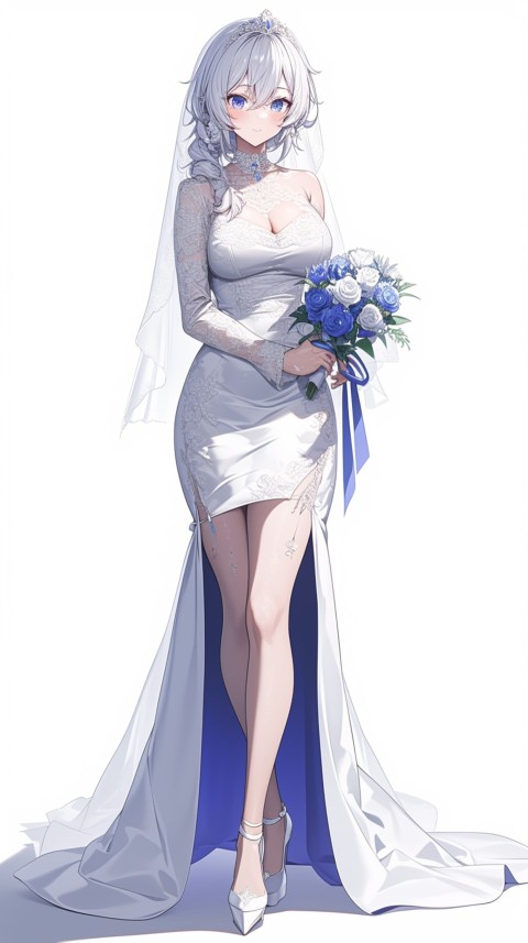 Cute Anime Bride Girl Wearing White Wedding Dress Aesthetic (276)
