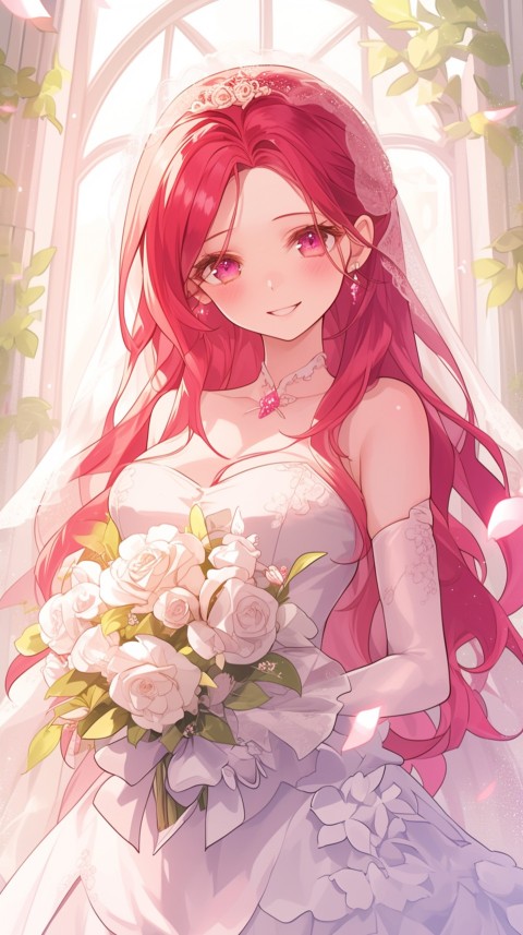 Cute Anime Bride Girl Wearing White Wedding Dress Aesthetic (257)