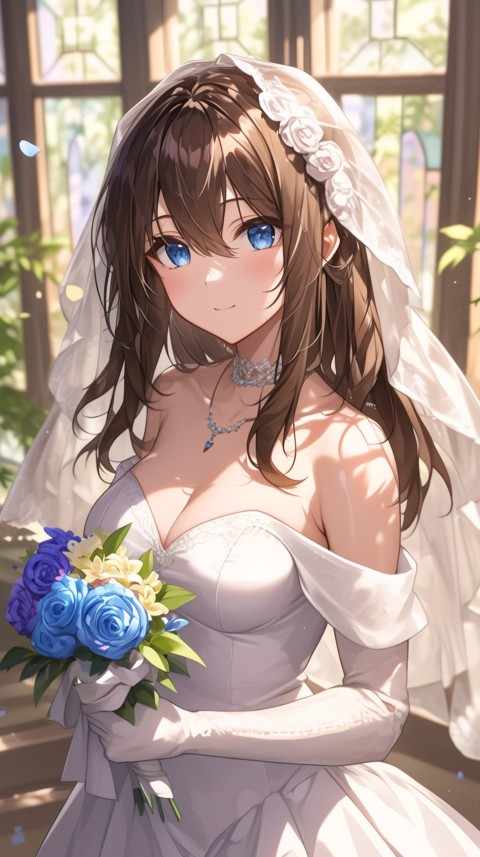 Cute Anime Bride Girl Wearing White Wedding Dress Aesthetic (286)