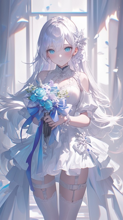 Cute Anime Bride Girl Wearing White Wedding Dress Aesthetic (292)