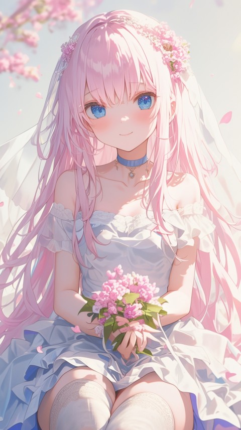 Cute Anime Bride Girl Wearing White Wedding Dress Aesthetic (281)