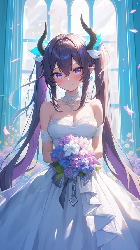 Cute Anime Bride Girl Wearing White Wedding Dress Aesthetic (287)