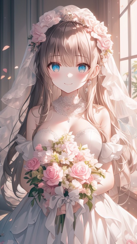 Cute Anime Bride Girl Wearing White Wedding Dress Aesthetic (299)