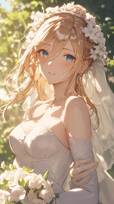 Cute Anime Bride Girl Wearing White Wedding Dress Aesthetic (283)