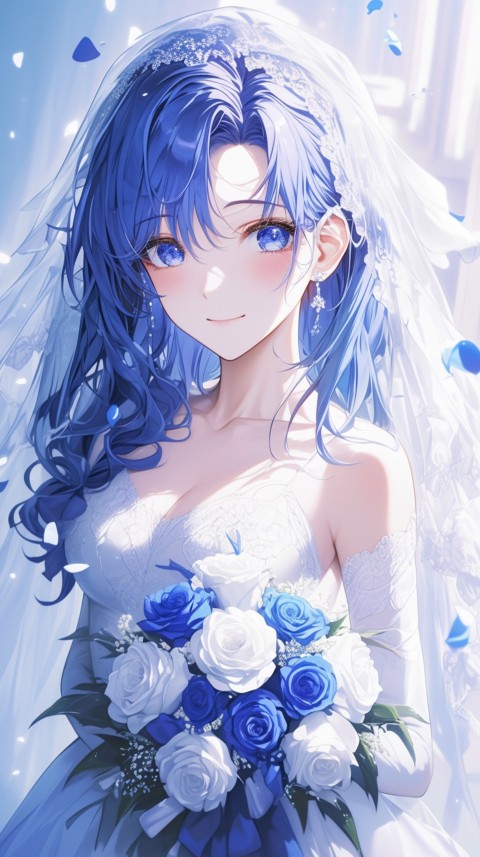 Cute Anime Bride Girl Wearing White Wedding Dress Aesthetic (282)