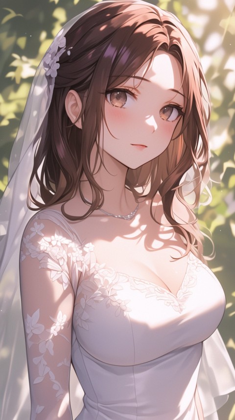 Cute Anime Bride Girl Wearing White Wedding Dress Aesthetic (269)