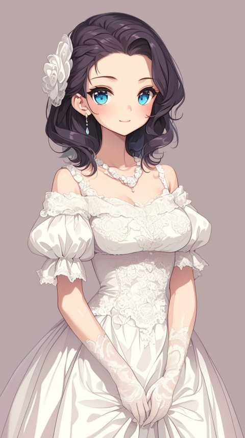 Cute Anime Bride Girl Wearing White Wedding Dress Aesthetic (317)
