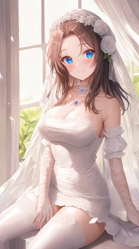 Cute Anime Bride Girl Wearing White Wedding Dress Aesthetic (307)