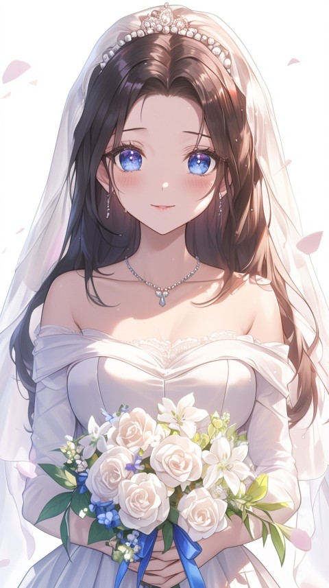 Cute Anime Bride Girl Wearing White Wedding Dress Aesthetic (319)
