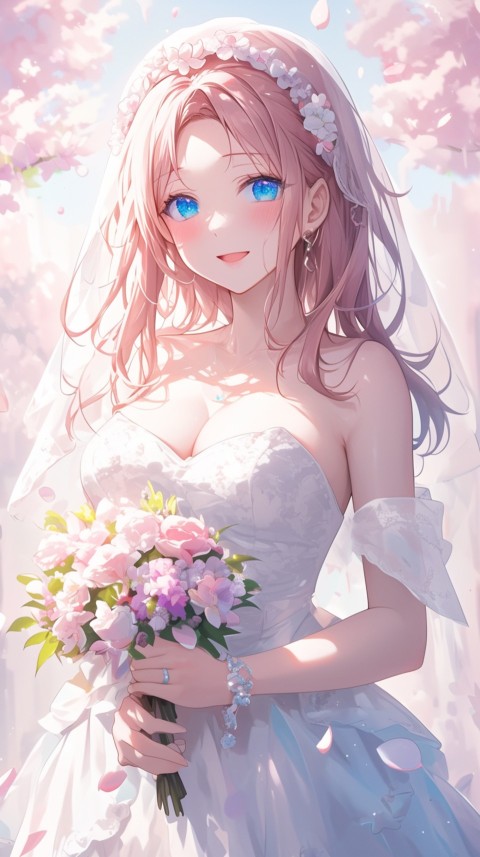 Cute Anime Bride Girl Wearing White Wedding Dress Aesthetic (330)