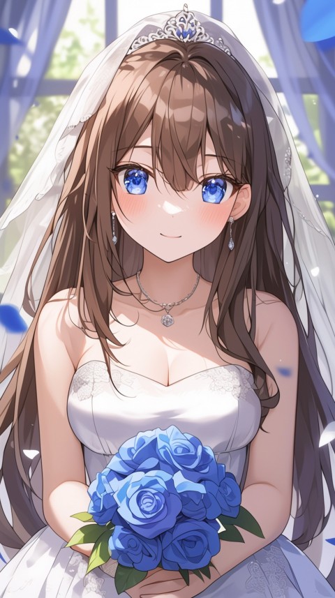 Cute Anime Bride Girl Wearing White Wedding Dress Aesthetic (328)
