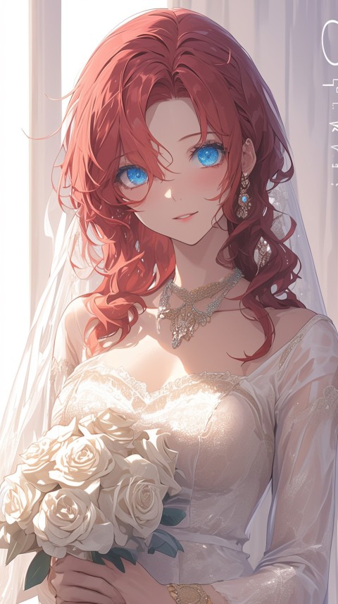 Cute Anime Bride Girl Wearing White Wedding Dress Aesthetic (339)