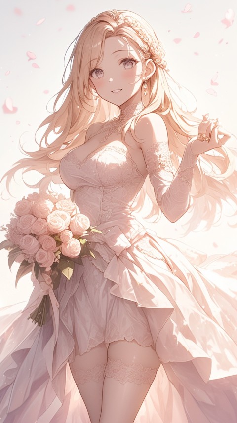 Cute Anime Bride Girl Wearing White Wedding Dress Aesthetic (336)