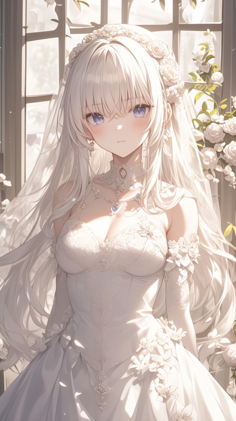 Cute Anime Bride Girl Wearing White Wedding Dress Aesthetic (334)