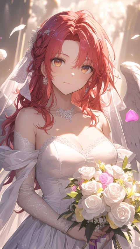 Cute Anime Bride Girl Wearing White Wedding Dress Aesthetic (329)