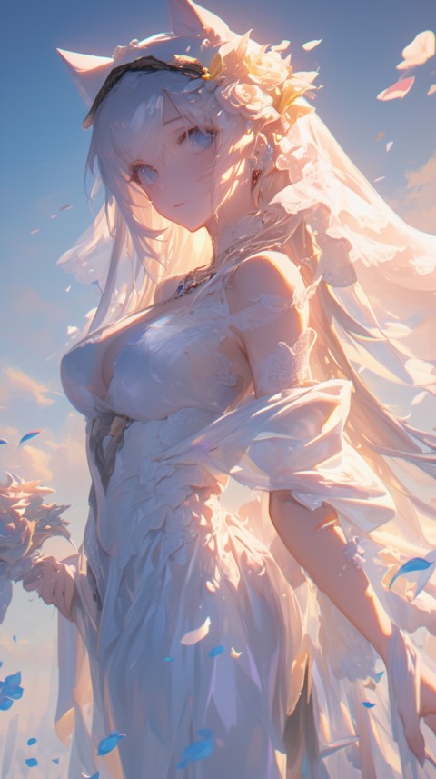 Cute Anime Bride Girl Wearing White Wedding Dress Aesthetic (304)