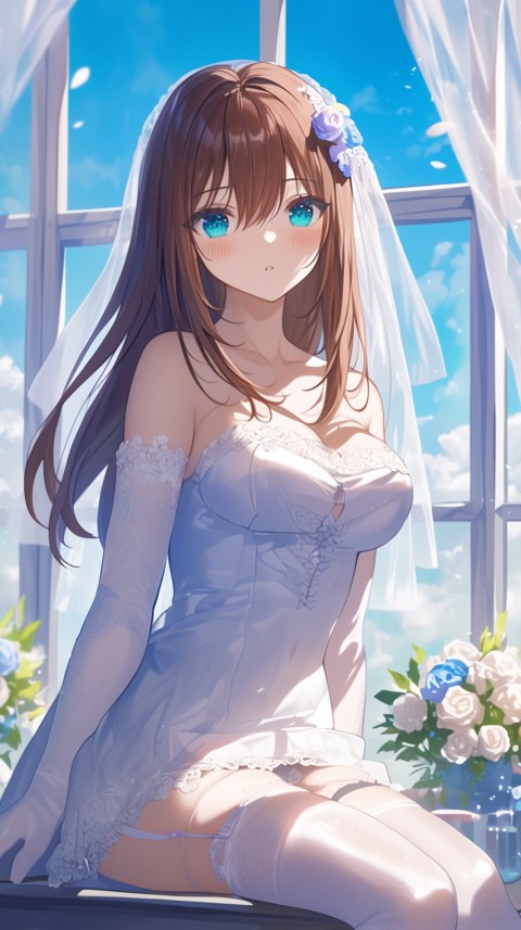 Cute Anime Bride Girl Wearing White Wedding Dress Aesthetic (346)