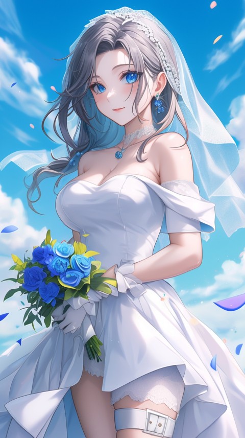 Cute Anime Bride Girl Wearing White Wedding Dress Aesthetic (301)