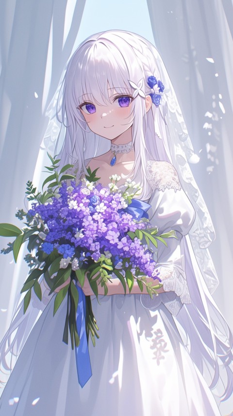 Cute Anime Bride Girl Wearing White Wedding Dress Aesthetic (320)