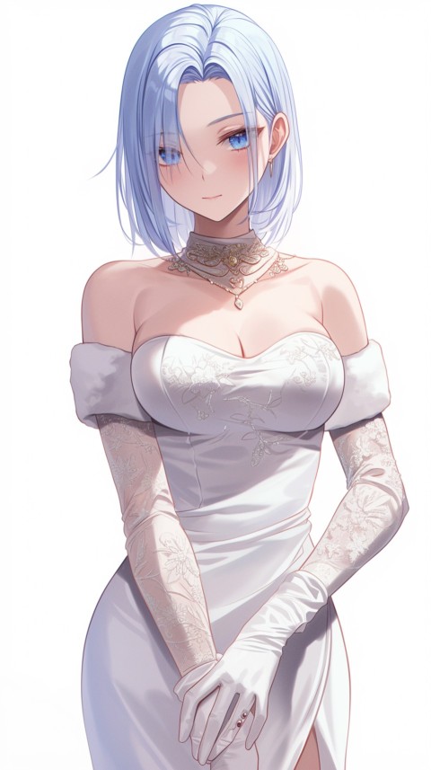 Cute Anime Bride Girl Wearing White Wedding Dress Aesthetic (352)