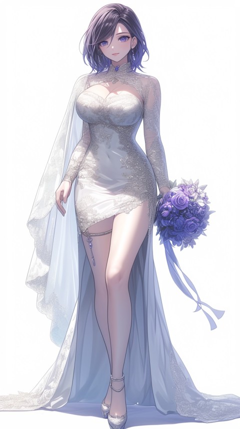 Cute Anime Bride Girl Wearing White Wedding Dress Aesthetic (388)