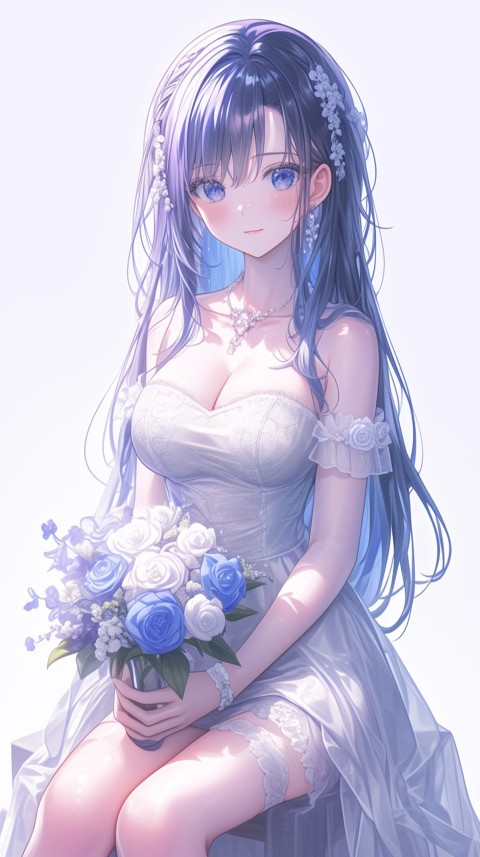 Cute Anime Bride Girl Wearing White Wedding Dress Aesthetic (380)