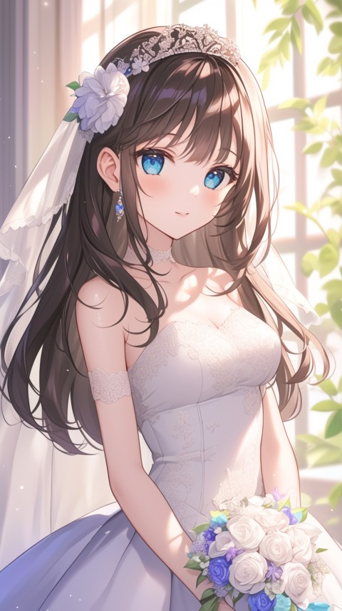 Cute Anime Bride Girl Wearing White Wedding Dress Aesthetic (356)