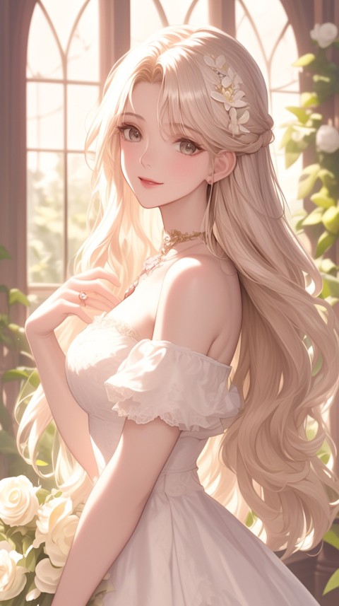 Cute Anime Bride Girl Wearing White Wedding Dress Aesthetic (361)
