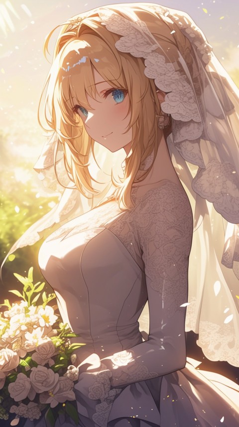 Cute Anime Bride Girl Wearing White Wedding Dress Aesthetic (376)