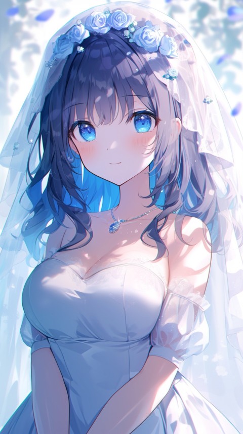 Cute Anime Bride Girl Wearing White Wedding Dress Aesthetic (355)
