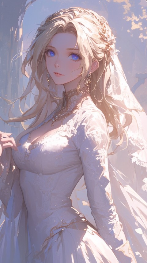 Cute Anime Bride Girl Wearing White Wedding Dress Aesthetic (371)