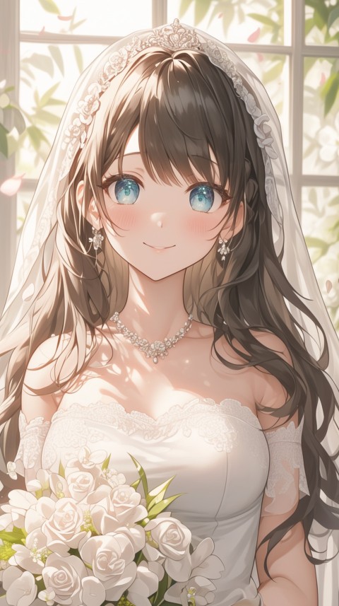 Cute Anime Bride Girl Wearing White Wedding Dress Aesthetic (379)