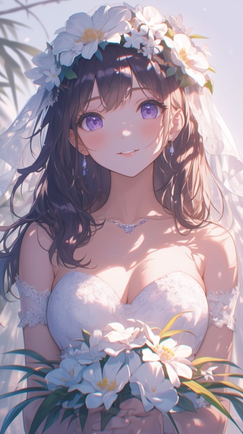 Cute Anime Bride Girl Wearing White Wedding Dress Aesthetic (390)