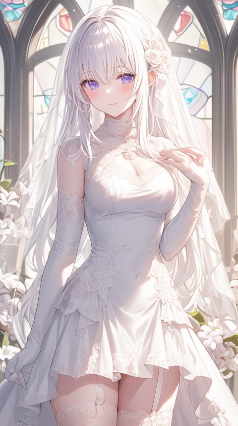 Cute Anime Bride Girl Wearing White Wedding Dress Aesthetic (382)