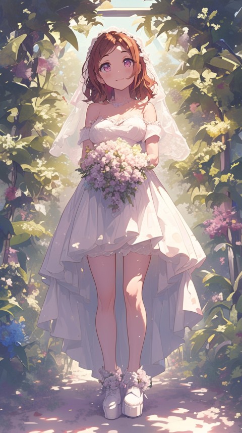 Cute Anime Bride Girl Wearing White Wedding Dress Aesthetic (374)