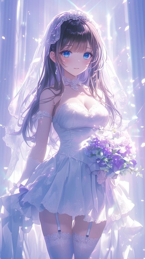Cute Anime Bride Girl Wearing White Wedding Dress Aesthetic (386)