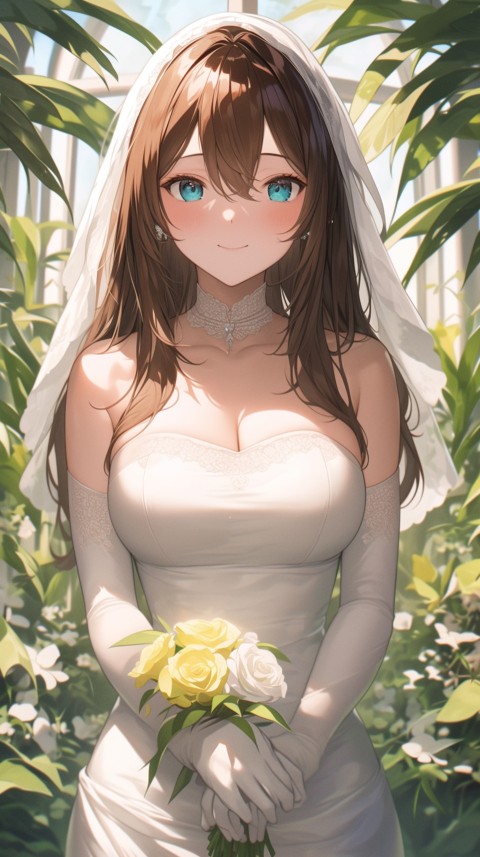 Cute Anime Bride Girl Wearing White Wedding Dress Aesthetic (398)