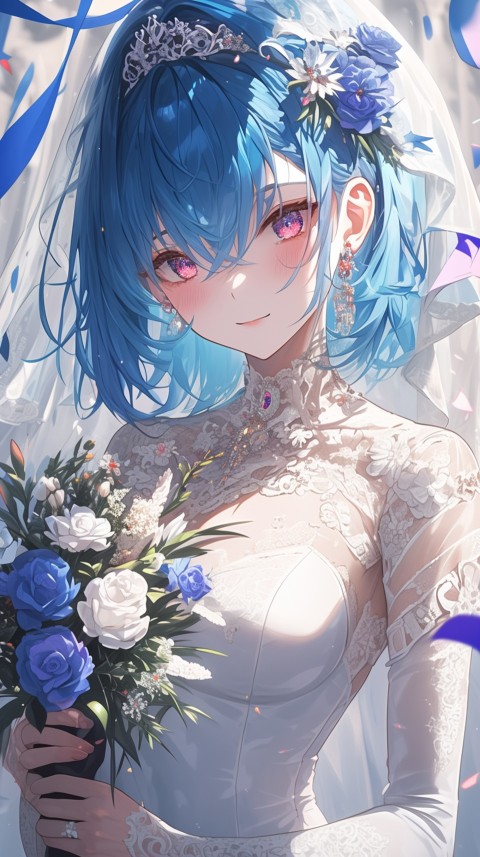 Cute Anime Bride Girl Wearing White Wedding Dress Aesthetic (358)