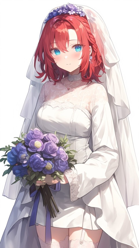 Cute Anime Bride Girl Wearing White Wedding Dress Aesthetic (418)